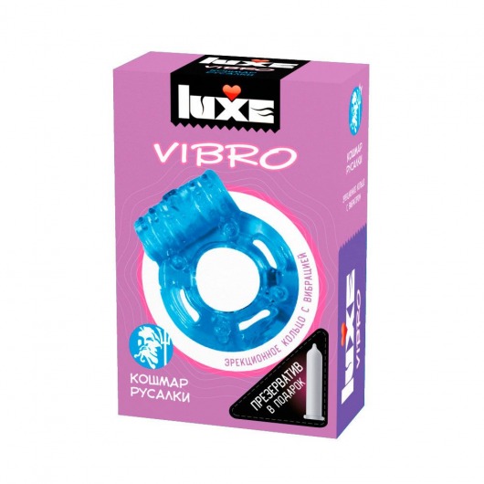 Голубое эрекционное виброкольцо Luxe VIBRO  Кошмар русалки  + презерватив - Luxe - в Екатеринбурге купить с доставкой