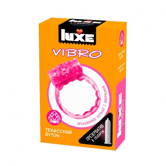 Розовое эрекционное виброкольцо LUXE VIBRO  Техасский бутон  + презерватив - Luxe - в Екатеринбурге купить с доставкой