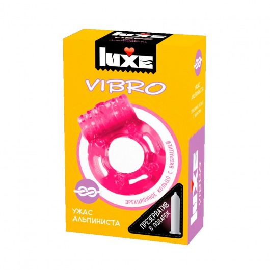 Розовое эрекционное виброкольцо Luxe VIBRO  Ужас Альпиниста  + презерватив - Luxe - в Екатеринбурге купить с доставкой