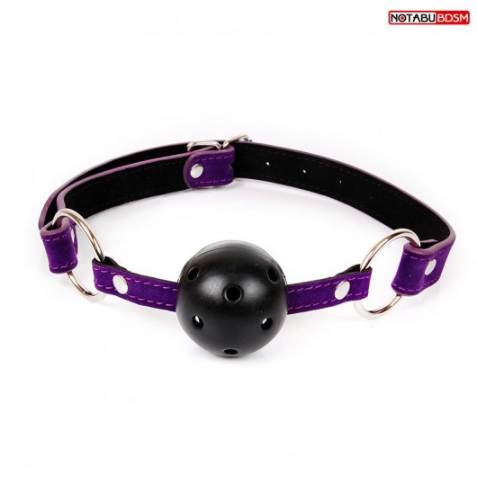 Черно-фиолетовый пластиковый кляп-шарик с отверстиями Ball Gag - Bior toys - купить с доставкой в Екатеринбурге