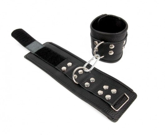 Черные кожаные наручники с заклепками с фиксацией липучками - Notabu - купить с доставкой в Екатеринбурге