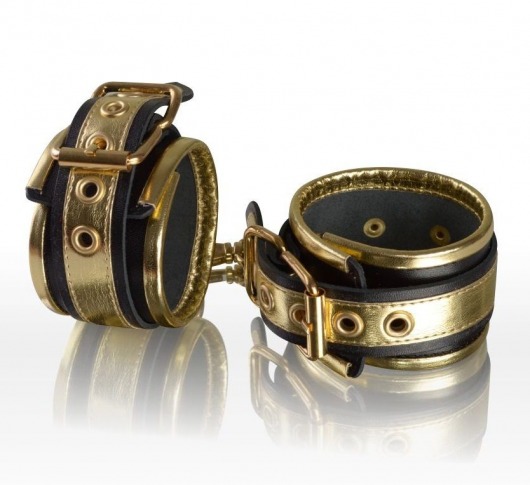 Золотисто-чёрные кожаные наручники - Sitabella - купить с доставкой в Екатеринбурге