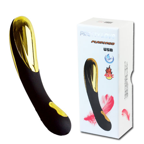Чёрно-золотистый вибромассажер Flamingo с функцией нагрева, работающий от USB - 18 см. - Baile