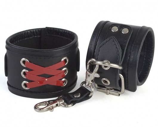 Кожаные наручники с декоративной лаковой шнуровкой - Sitabella - купить с доставкой в Екатеринбурге