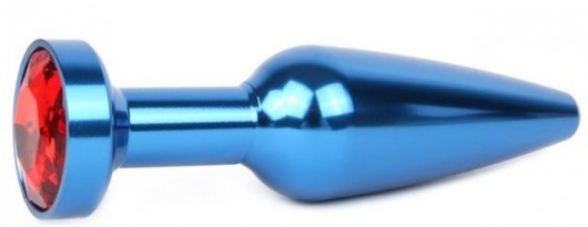 Удлиненная синяя анальная втулка с красным кристаллом - 11,3 см. - Anal Jewelry Plug - купить с доставкой в Екатеринбурге