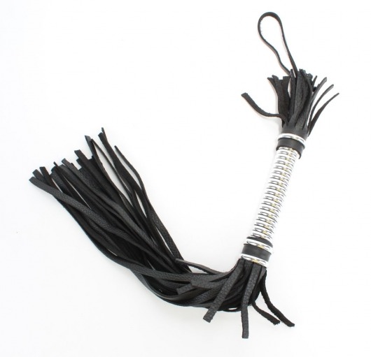 Черная плеть с серебристой ручкой - 44 см. - БДСМ Арсенал - купить с доставкой в Екатеринбурге