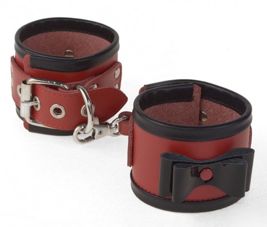Красные наручники с черными лаковыми бантами и оторочкой - Sitabella - купить с доставкой в Екатеринбурге