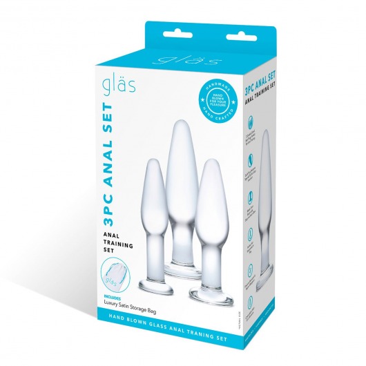 Набор из 3 стеклянных анальных пробок разного размера - Glas