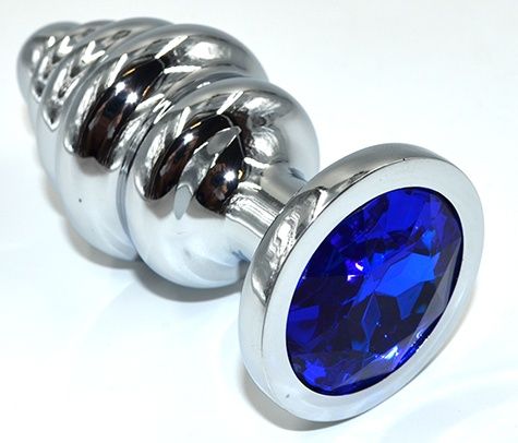 Серебристая анальная пробка из нержавеющей стали с синим кристаллом - 8,8 см. - Kanikule - купить с доставкой в Екатеринбурге