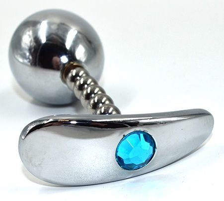 Серебристая анальная пробка для ношения из нержавеющей стали с голубым кристаллом - 10,2 см. - Kanikule