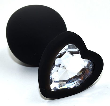 Черная анальная силиконовая пробка с прозрачным кристаллом в форме сердца - 8,8 см. - Kanikule - купить с доставкой в Екатеринбурге