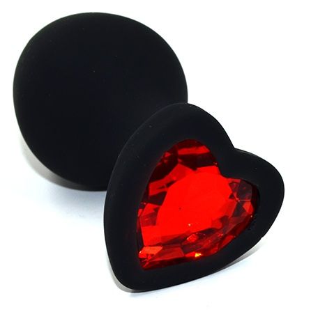 Черная анальная силиконовая пробка с красным кристаллом в форме сердца - 8,8 см. - Kanikule - купить с доставкой в Екатеринбурге