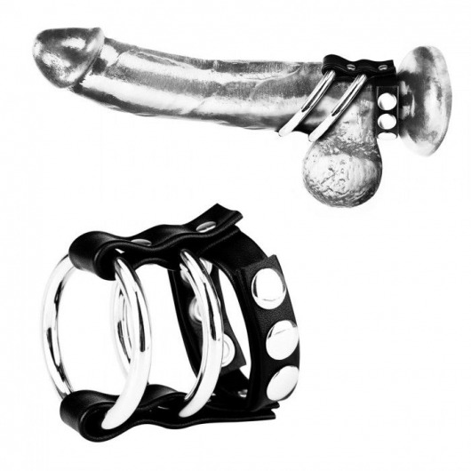 Двойное металлическое кольцо на пенис с регулируемым ремешком - BlueLine - купить с доставкой в Екатеринбурге