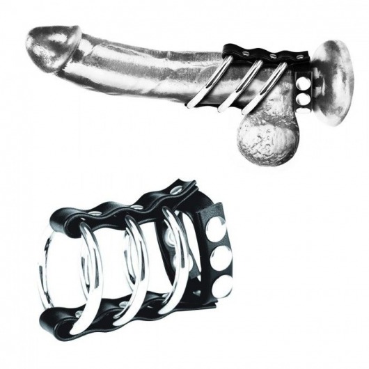 Тройное металлическое кольцо на пенис с регулируемым ремешком - BlueLine - купить с доставкой в Екатеринбурге
