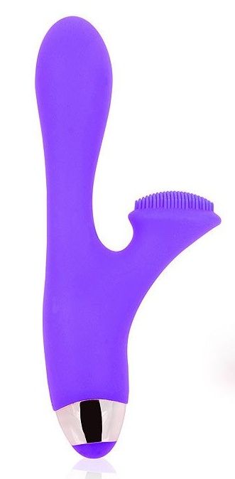 Фиолетовый вибромассажер с клиторальным стимулятором с шипиками - Bior toys