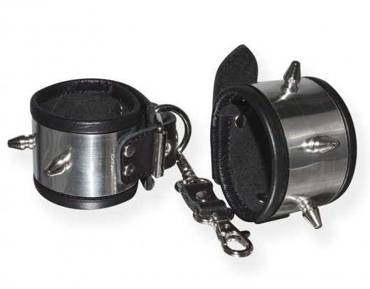 Серебристо-черные наручники с шипами и металлическим блеском - Sitabella - купить с доставкой в Екатеринбурге