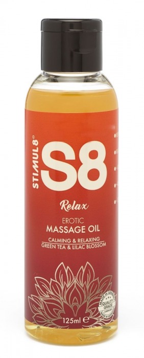 Массажное масло S8 Massage Oil Relax с ароматом зеленого чая и сирени - 125 мл. - Stimul8 - купить с доставкой в Екатеринбурге