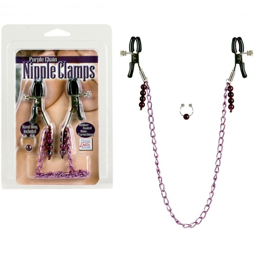 Фиолетовая цепь с зажимами на соски - California Exotic Novelties - купить с доставкой в Екатеринбурге