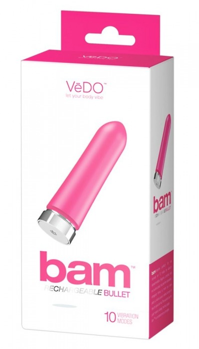Розовая перезаряжаемая вибропуля VeDO Bam - 9,7 см. - VeDO
