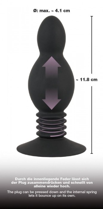 Черная анальная пробка с пружинным механизмом Bouncing Plug - 11,8 см. - Orion