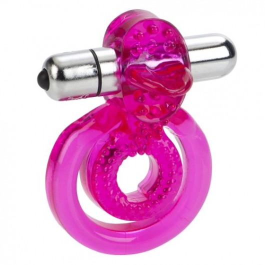 Ярко-розовое эрекционное кольцо с вибропулей Dual Clit Flicker - California Exotic Novelties - в Екатеринбурге купить с доставкой