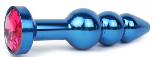 Удлиненная синяя анальная втулка с малиновым кристаллом - 11,3 см. - Anal Jewelry Plug - купить с доставкой в Екатеринбурге