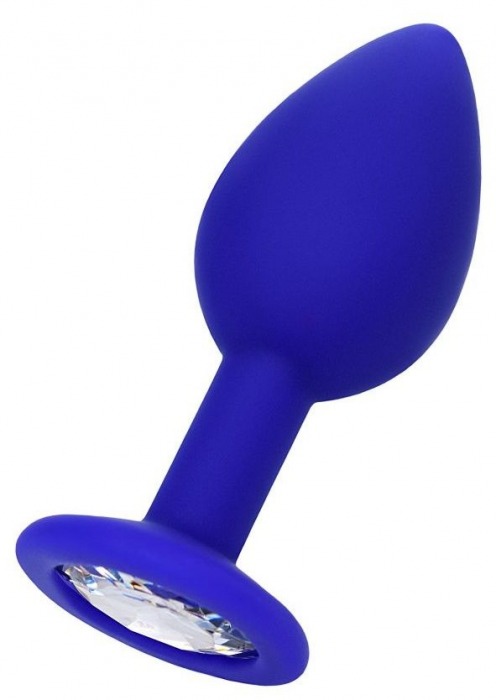 Синяя силиконовая анальная пробка Brilliant с прозрачным кристалллом - 7 см. - ToyFa - купить с доставкой в Екатеринбурге