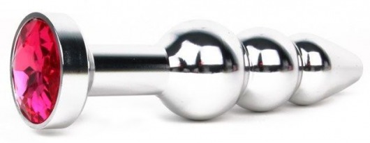Удлиненная серебристая анальная втулка с малиновым кристаллом - 11,3 см. - Anal Jewelry Plug - купить с доставкой в Екатеринбурге