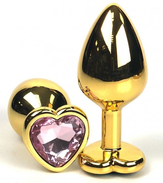 Золотистая анальная пробка с нежно-розовым кристаллом-сердцем - 8 см. - Vandersex - купить с доставкой в Екатеринбурге