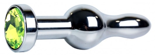 Серебристая каплевидная анальная пробка с лаймовым кристаллом - 10,5 см. - Vandersex - купить с доставкой в Екатеринбурге