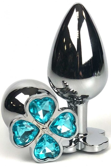 Серебристая анальная втулка с клевером из голубых кристаллов - 9 см. - Vandersex - купить с доставкой в Екатеринбурге