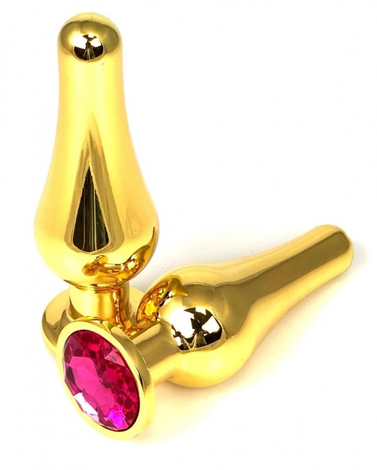Золотистая удлиненная анальная пробка с розовым кристаллом - 11,5 см. - Vandersex - купить с доставкой в Екатеринбурге