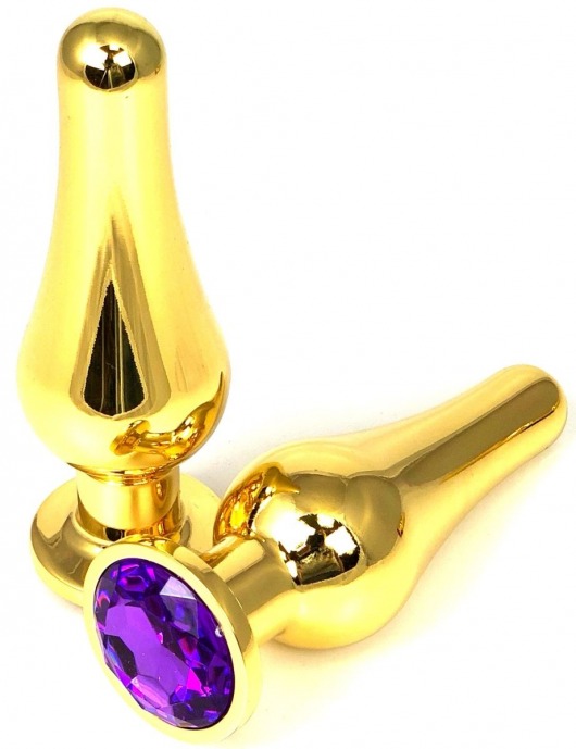 Золотистая удлиненная анальная пробка с фиолетовым кристаллом - 11,5 см. - Vandersex - купить с доставкой в Екатеринбурге