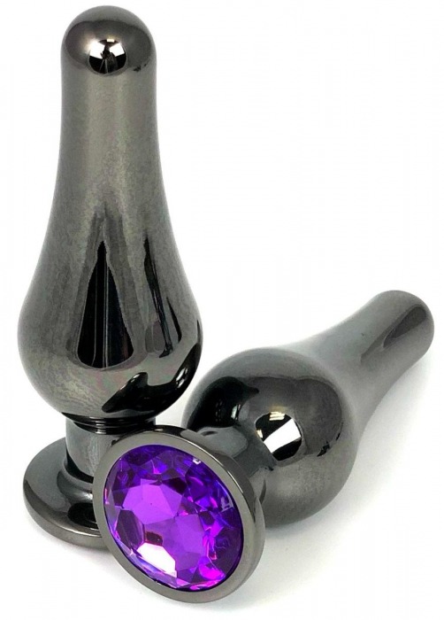Черная удлиненная анальная пробка с фиолетовым кристаллом - 8 см. - Vandersex - купить с доставкой в Екатеринбурге