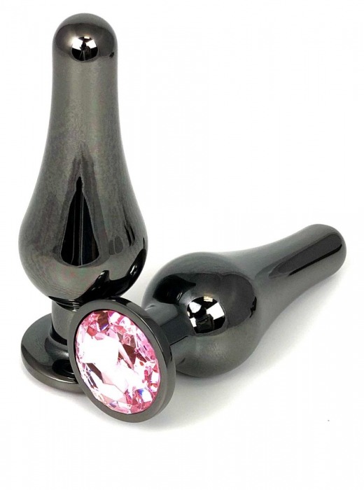 Черная удлиненная анальная пробка с нежно-розовым кристаллом - 8 см. - Vandersex - купить с доставкой в Екатеринбурге
