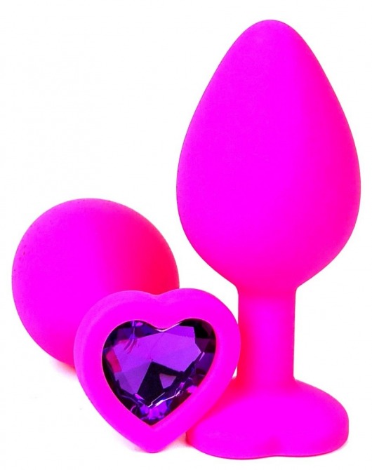 Розовая силиконовая пробка с фиолетовым кристаллом-сердцем - 8 см. - Vandersex - купить с доставкой в Екатеринбурге