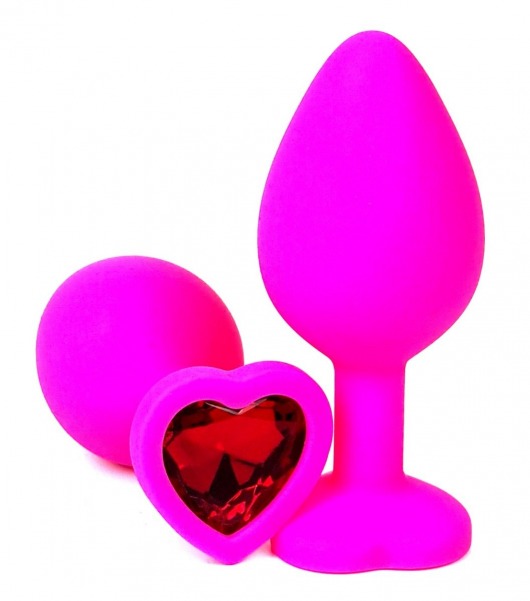 Розовая силиконовая пробка с красным кристаллом-сердцем - 8,5 см. - Vandersex - купить с доставкой в Екатеринбурге