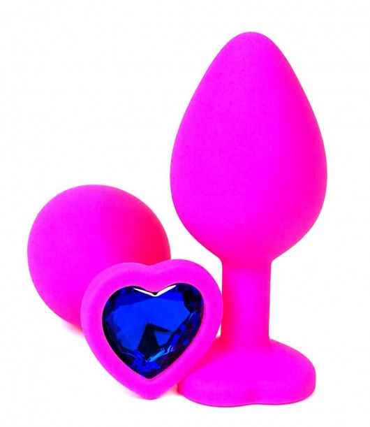 Розовая силиконовая пробка с синим кристаллом-сердцем - 10,5 см. - Vandersex - купить с доставкой в Екатеринбурге