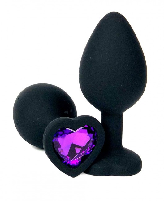 Черная силиконовая пробка с фиолетовым кристаллом-сердцем - 10,5 см. - Vandersex - купить с доставкой в Екатеринбурге