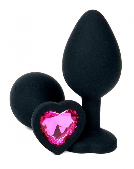 Черная силиконовая пробка с розовым кристаллом-сердцем - 10,5 см. - Vandersex - купить с доставкой в Екатеринбурге