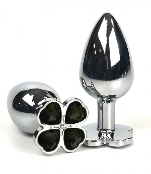 Серебристая анальная втулка с клевером из черных кристаллов - 9 см. - Vandersex - купить с доставкой в Екатеринбурге