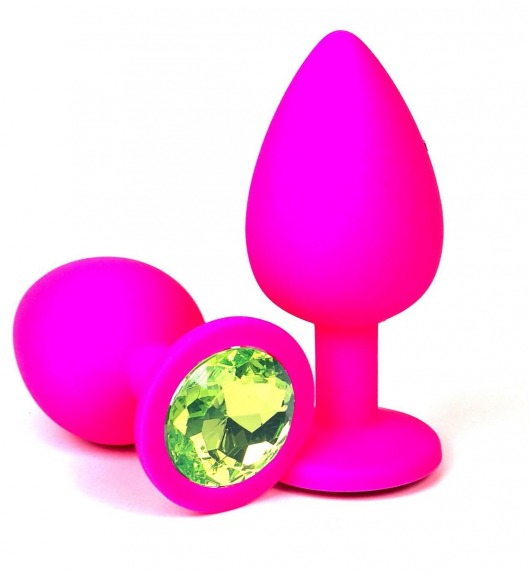 Розовая силиконовая пробка с лаймовым кристаллом - 6,8 см. - Vandersex - купить с доставкой в Екатеринбурге