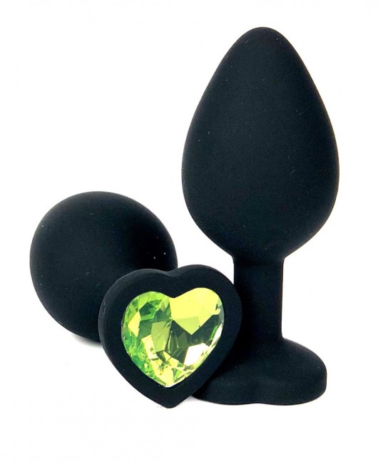 Черная силиконовая пробка с лаймовым кристаллом-сердцем - 8,5 см. - Vandersex - купить с доставкой в Екатеринбурге