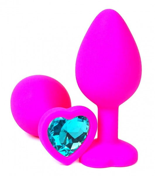 Розовая силиконовая пробка с голубым кристаллом-сердечком - 8 см. - Vandersex - купить с доставкой в Екатеринбурге