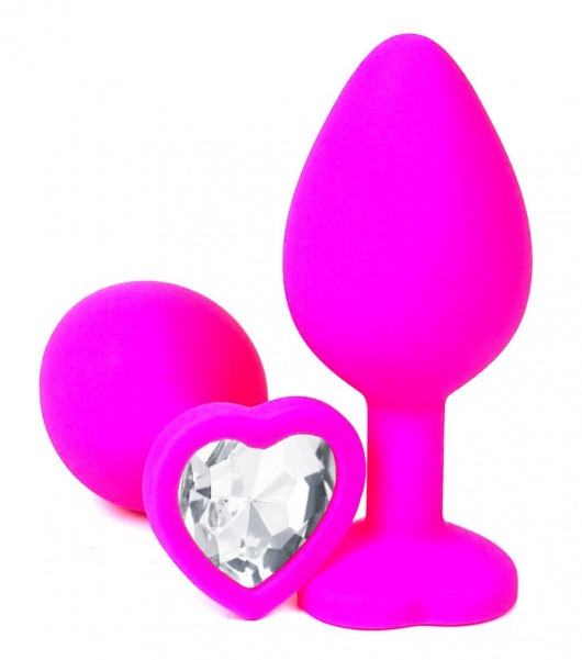 Розовая силиконовая пробка с прозрачным кристаллом-сердцем - 8 см. - Vandersex - купить с доставкой в Екатеринбурге