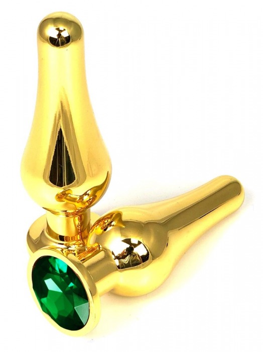 Золотистая удлиненная анальная пробка с зеленым кристаллом - 9 см. - Vandersex - купить с доставкой в Екатеринбурге