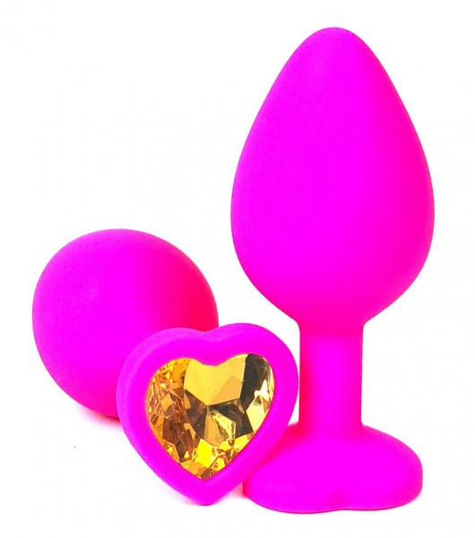 Розовая силиконовая пробка с оранжевым кристаллом-сердцем - 8 см. - Vandersex - купить с доставкой в Екатеринбурге