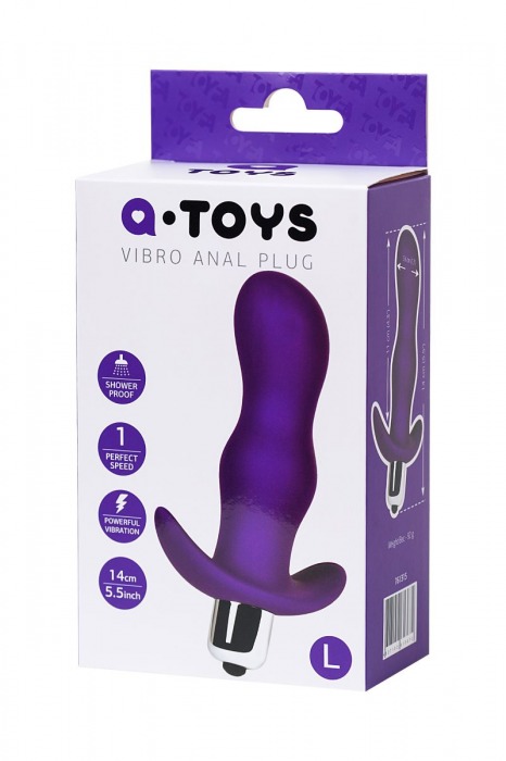 Фиолетовая изогнутая анальная вибропробка - 14 см. - A-toys