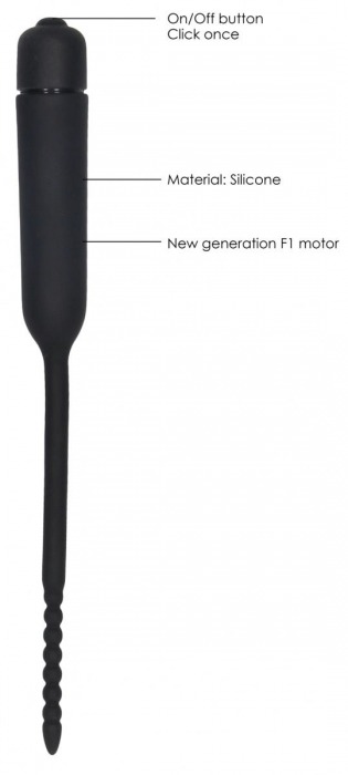 Черный стимулятор уретры с вибрацией Silicone Vibrating Bullet Plug With Beaded Tip - Shots Media BV - купить с доставкой в Екатеринбурге