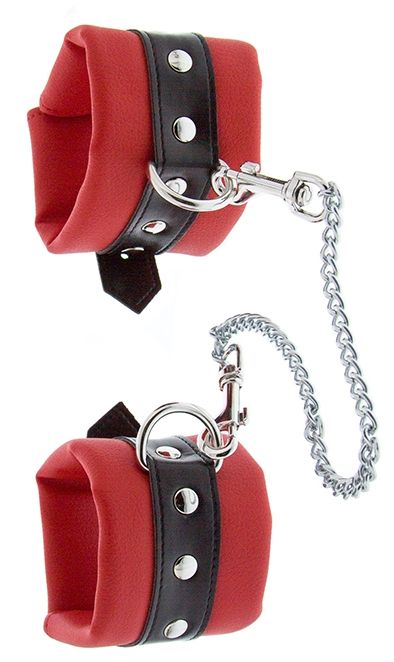 Красно-чёрные наручники на металлической цепочке - Blush Novelties - купить с доставкой в Екатеринбурге